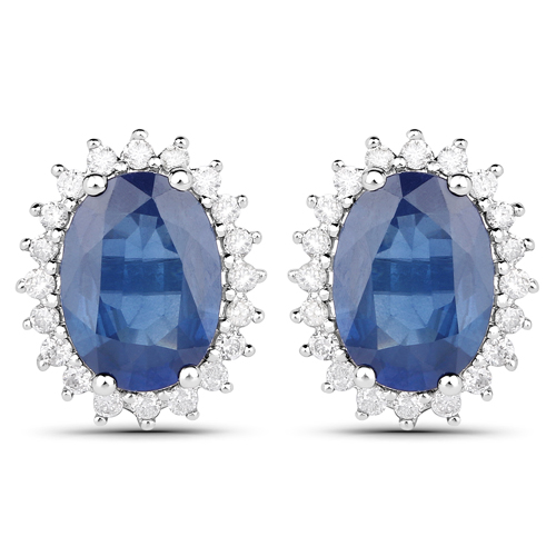 Earrings-3.25 Carat Genuine Blue Sapphire and White Diamond 14K White Gold Earrings