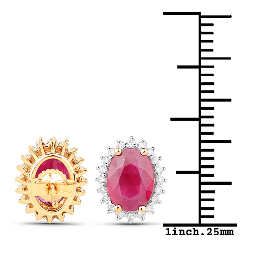 2.85 Carat Genuine Ruby and White Diamond 14K Yellow Gold Earrings