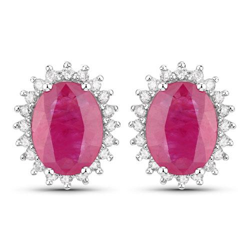 Earrings-3.14 Carat Genuine Ruby and White Diamond 14K White Gold Earrings