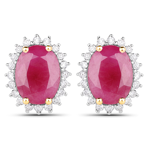 14K Yellow Gold 2.85 Carat Genuine Ruby and White Diamond Earrings QE6110RWD-14KY