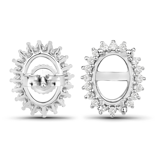 0.26 Carat Genuine White Diamond 14K White Gold Semi Mount Earrings - holds 8x6mm Oval Gemstones