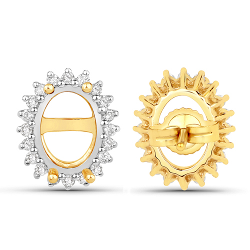 0.26 Carat Genuine White Diamond 14K Yellow Gold Semi Mount Earrings - holds 8x6mm Oval Gemstones