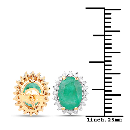 2.75 Carat Genuine Zambian Emerald and White Diamond 14K Yellow Gold Earrings