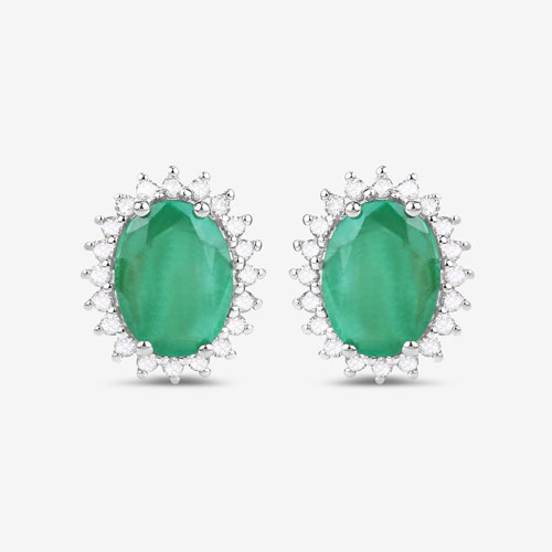 2.66 Carat Genuine Zambian Emerald and White Diamond 10K White Gold Earrings