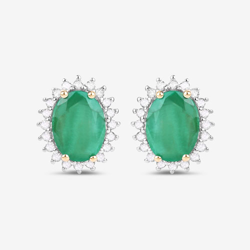 2.66 Carat Genuine Zambian Emerald and White Diamond 10K Yellow Gold Earrings