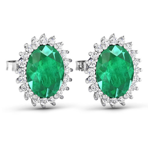 2.66 Carat Genuine Zambian Emerald and White Diamond 14K White Gold Earrings