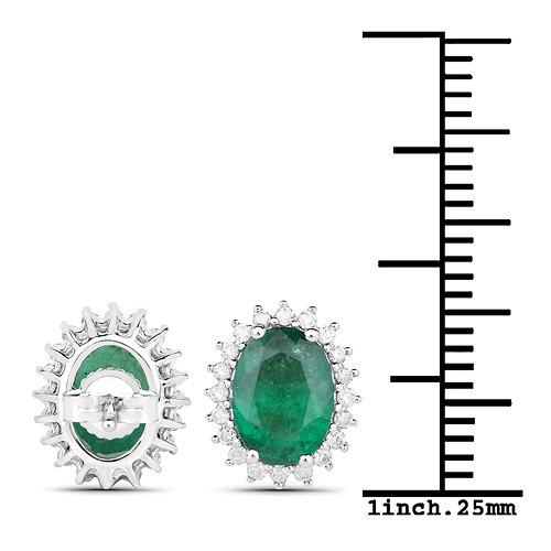 2.65 Carat Genuine Zambian Emerald and White Diamond 14K White Gold Earrings