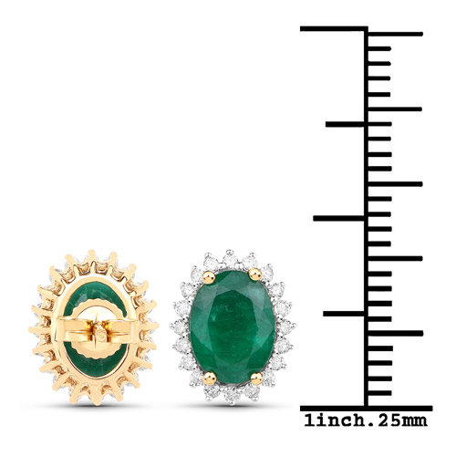 2.65 Carat Genuine Zambian Emerald and White Diamond 14K Yellow Gold Earrings