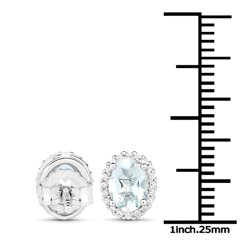 1.50 Carat Genuine Aquamarine and White Zircon .925 Sterling Silver Earrings