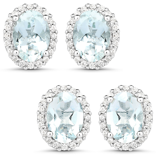 1.50 Carat Genuine Aquamarine and White Zircon .925 Sterling Silver Earrings