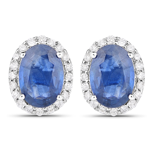 Earrings-2.16 Carat Genuine Blue Sapphire and White Diamond 14K White Gold Earrings