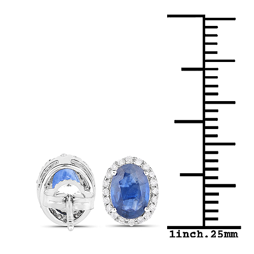 2.16 Carat Genuine Blue Sapphire and White Diamond 14K White Gold Earrings