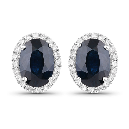 Earrings-2.04 Carat Genuine Blue Sapphire and White Diamond 14K White Gold Earrings