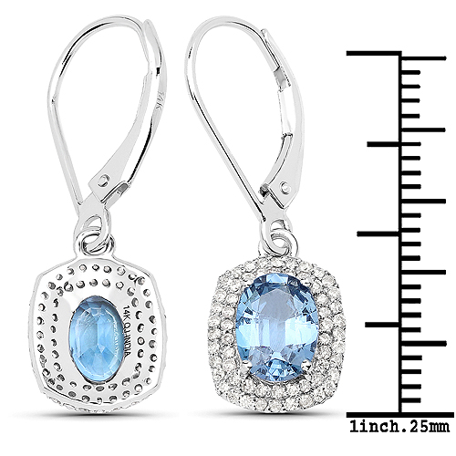 2.36 Carat Genuine Blue Sapphire and White Diamond 14K White Gold Earrings