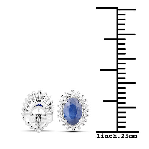 1.22 Carat Genuine Blue Sapphire and White Diamond 14K White Gold Earrings