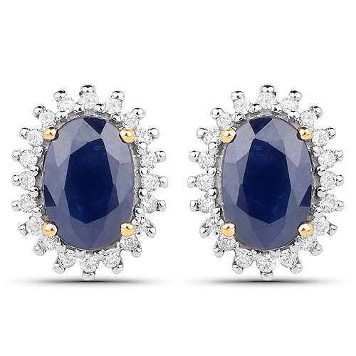 Earrings-1.22 Carat Genuine Blue Sapphire and White Diamond 14K Yellow Gold Earrings