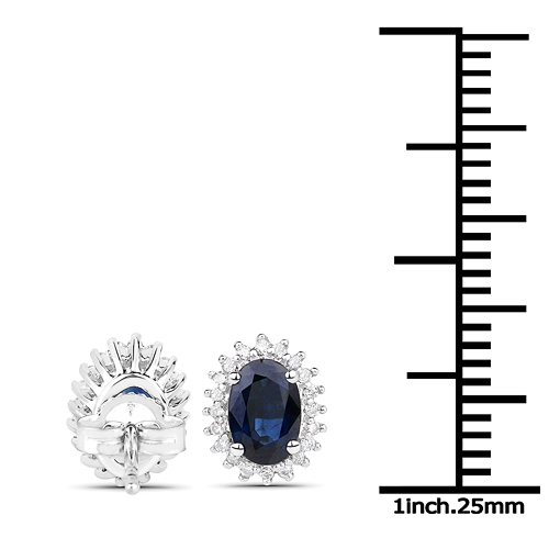 1.08 Carat Genuine Blue Sapphire and White Diamond 18K White Gold Earrings