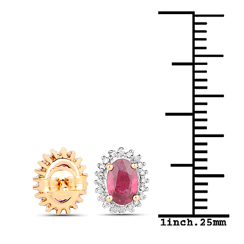 1.22 Carat Genuine Ruby and White Diamond 14K Yellow Gold Earrings