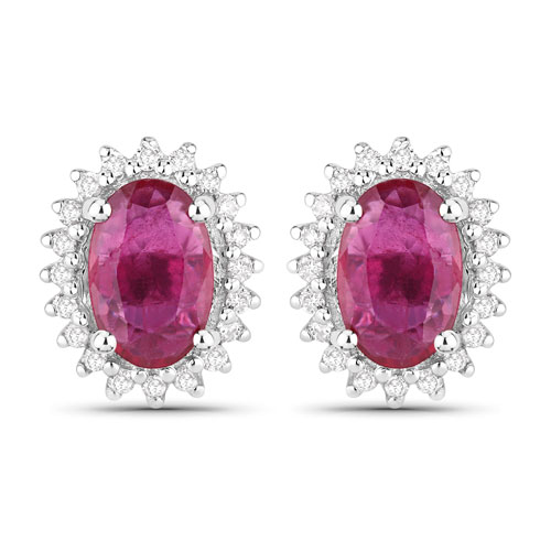 Earrings-1.16 Carat Genuine Ruby and White Diamond 14K White Gold Earrings