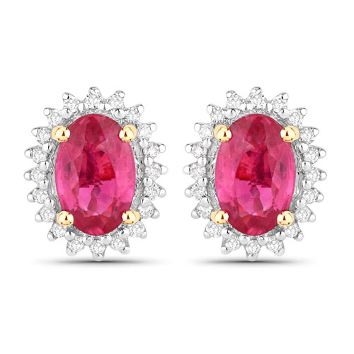 Earrings-1.16 Carat Genuine Ruby and White Diamond 14K Yellow Gold Earrings