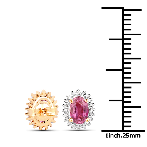 1.16 Carat Genuine Ruby and White Diamond 18K Yellow Gold Earrings