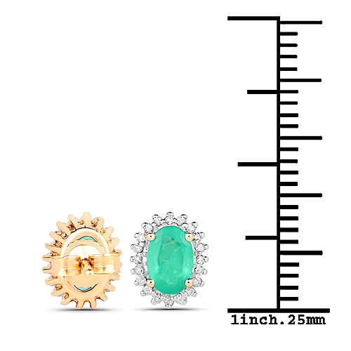 0.92 Carat Genuine Zambian Emerald and White Diamond 14K Yellow Gold Earrings