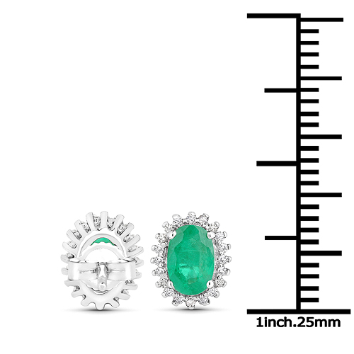 18K White Gold 1.00 Carat Genuine Zambian Emerald and White Diamond Earrings