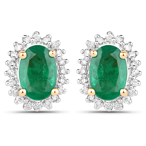 Emerald-1.00 Carat Genuine Zambian Emerald and White Diamond 18K Yellow Gold Earrings