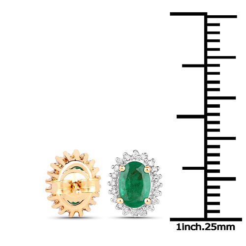 1.00 Carat Genuine Zambian Emerald and White Diamond 18K Yellow Gold Earrings