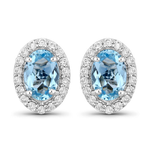 Earrings-0.90 Carat Genuine Aquamarine and White Diamond 14K White Gold Earrings