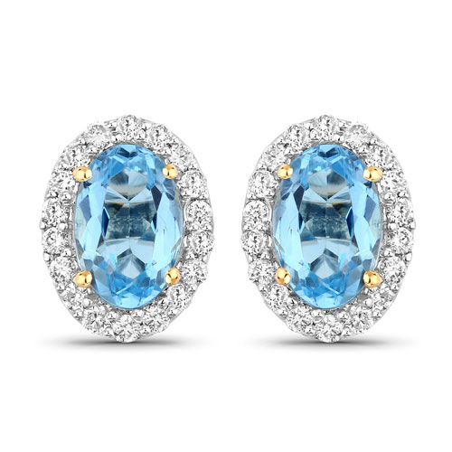 Earrings-0.90 Carat Genuine Aquamarine and White Diamond 14K Yellow Gold Earrings