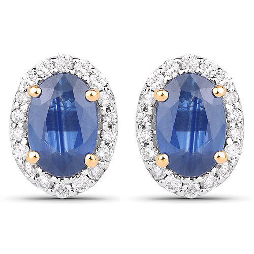 Earrings-1.29 Carat Genuine Blue Sapphire and White Diamond 14K Yellow Gold Earrings