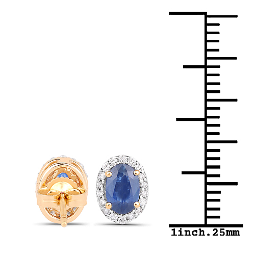 1.29 Carat Genuine Blue Sapphire and White Diamond 14K Yellow Gold Earrings
