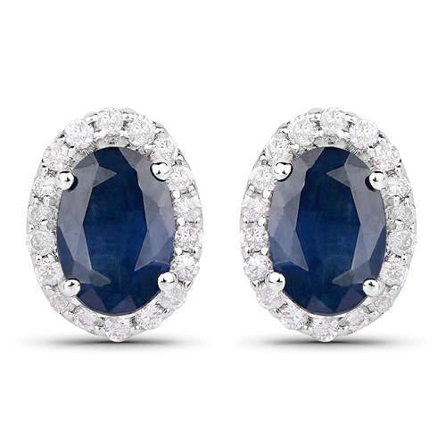 Earrings-1.15 Carat Genuine Blue Sapphire and White Diamond 18K White Gold Earrings
