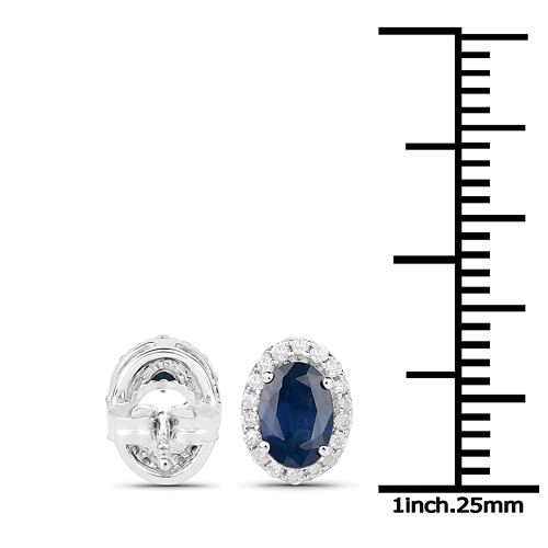 1.15 Carat Genuine Blue Sapphire and White Diamond 18K White Gold Earrings