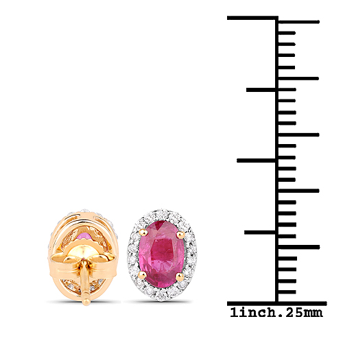 1.29 Carat Genuine Ruby and White Diamond 14K Yellow Gold Earrings