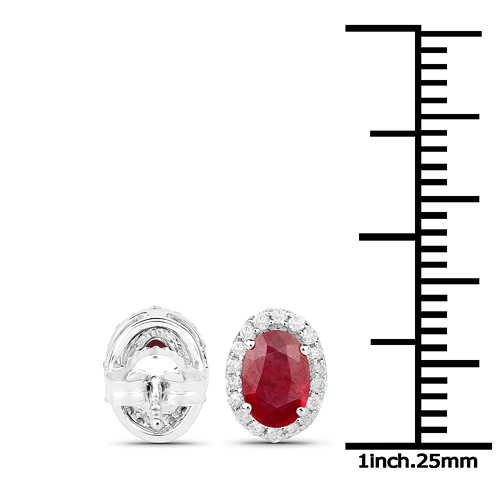 1.23 Carat Genuine Ruby and White Diamond 18K White Gold Earrings