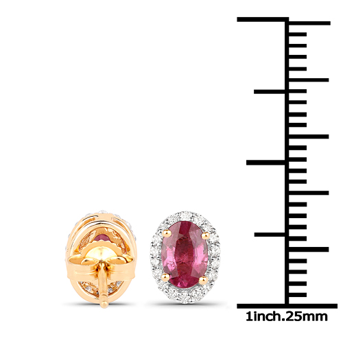1.23 Carat Genuine Ruby and White Diamond 18K Yellow Gold Earrings