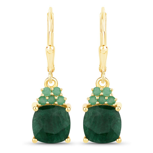 Emerald-4.50 Carat Dyed Emerald and Emerald .925 Sterling Silver Earrings