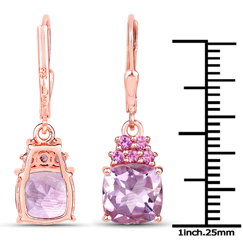 4.90 Carat Genuine Pink Amethyst and Rhodolite .925 Sterling Silver Earrings