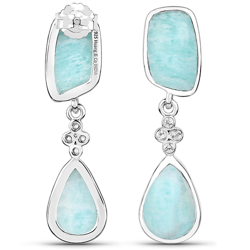 13.22 Carat Genuine Amazonite and White Topaz .925 Sterling Silver Earrings