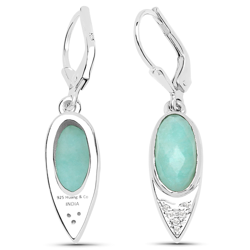 4.62 Carat Genuine Amazonite and White Topaz .925 Sterling Silver Earrings