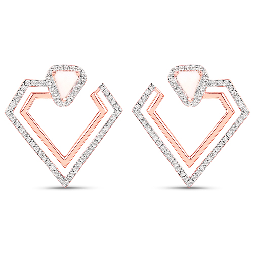 Earrings-14K Rose Gold Plated 2.36 Carat Genuine Pink Opal and White Topaz .925 Sterling Silver Earrings