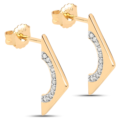 Earrings-18K Yellow Gold Plated 0.18 Carat Genuine White Diamond .925 Sterling Silver Earrings