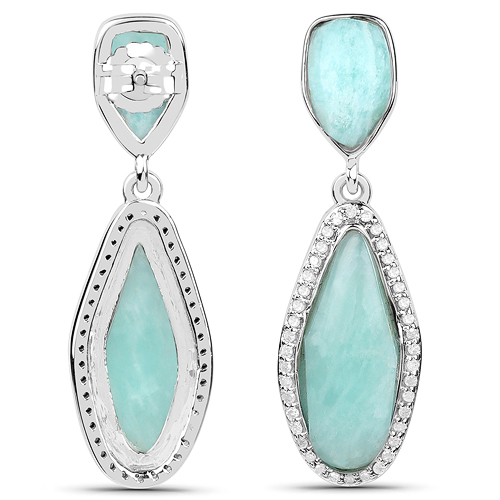 15.18 Carat Genuine Amazonite and White Topaz .925 Sterling Silver Earrings