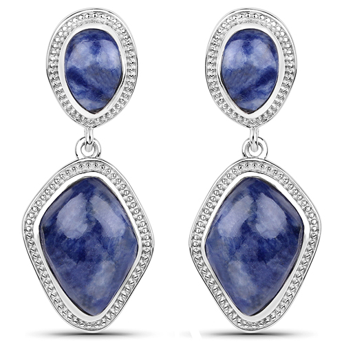 Earrings-16.04 Carat Genuine Blue Aventurine .925 Sterling Silver Earrings