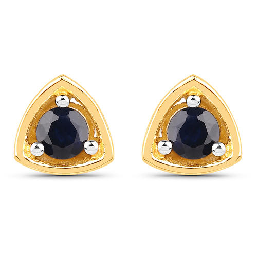 Earrings-18K Yellow Gold Plated 0.24 Carat Genuine Blue Sapphire .925 Sterling Silver Earrings