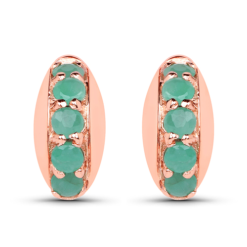 Emerald-18K Rose Gold Plated 0.30 Carat Genuine Emerald .925 Sterling Silver Earrings