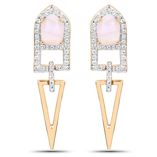 Opal-18K Yellow Gold Plated 1.49 Carat Genuine Pink Opal and White Topaz .925 Sterling Silver Earrings