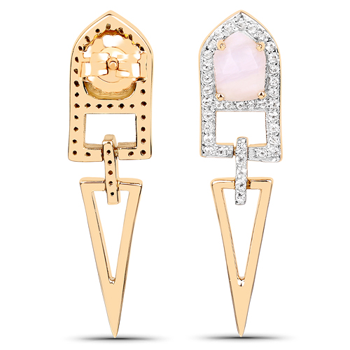 18K Yellow Gold Plated 1.49 Carat Genuine Pink Opal and White Topaz .925 Sterling Silver Earrings